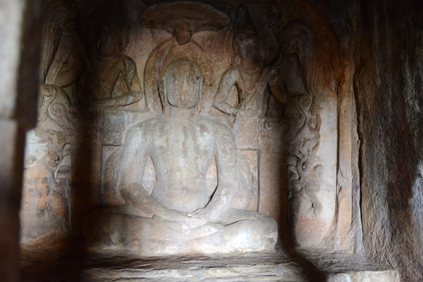 Enthroned Jina, Meguti Hill Jain Cave Temple