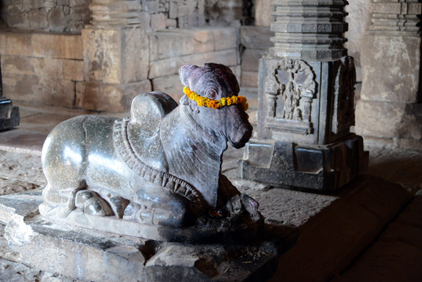 Nandi with a garland of flowers, Guari Temple