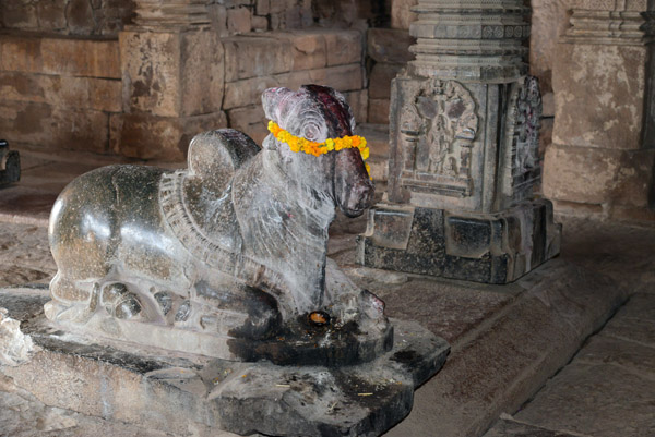 Nandi with a garland of flowers, Guari Temple