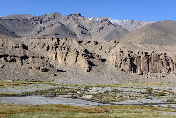 The Pamir Highway climbs away from the Murghab River and its grassy valley