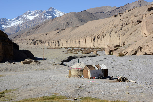 A yurt and small hut along the Pamir Highway