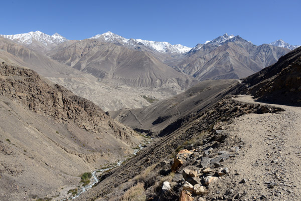 The Pamir River once again drops sharply away from the Tajik road