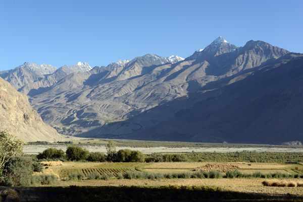 Looking across the fields of Langar across to the Afghan side of the Wakhan Valley