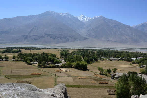 The village of Vrang with the Panj River and the mountains of Afghanistan across the Wakhan Valley