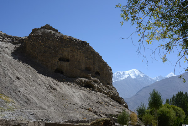 Vrang stupa and Buddhist monastery with the mountains of Afghanistan, Wakhan Valley