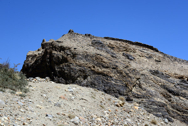 Looking up at the lower part of the vast Yamchung Fortress
