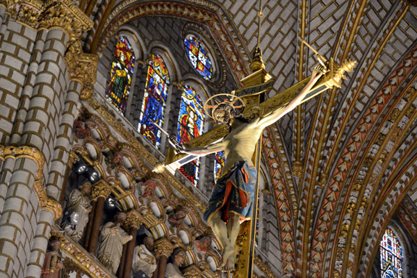 Crucifix over the ironwork screen (reja) of the main altar, Capilla Mayor, Toledo Cathedral