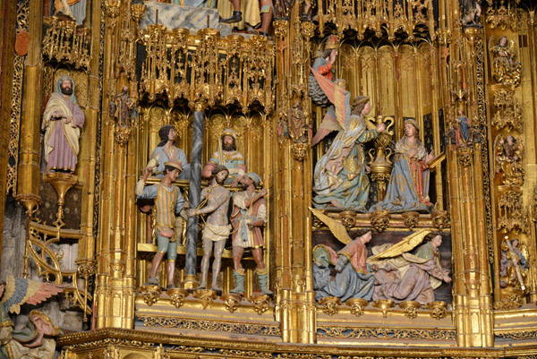 Detail of the Gothic altarpiece (retable) with Christ tied to a column, 1497-1504, Toledo Cathedral