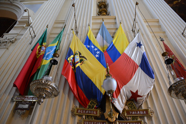 The Basilica is decorated with the flags of nations of the former Spanish Empire