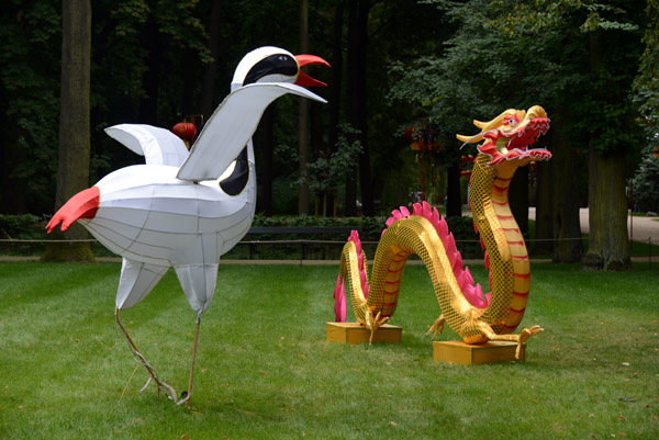 Paper sculptures of a stork and goose at the Chinese garden,
