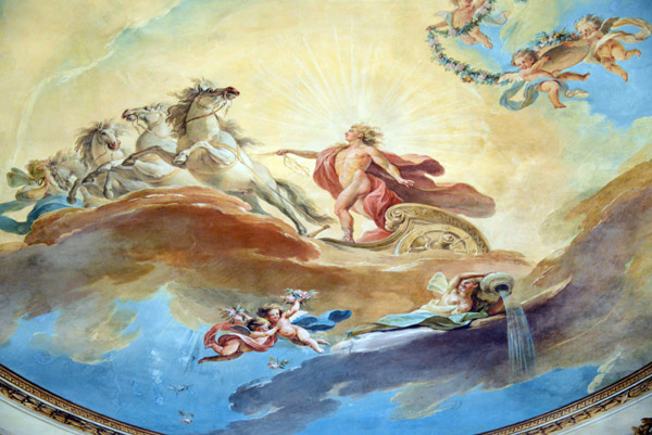 Apollo riding his Sun Chariot across the ceiling of the Old Orangery Theater