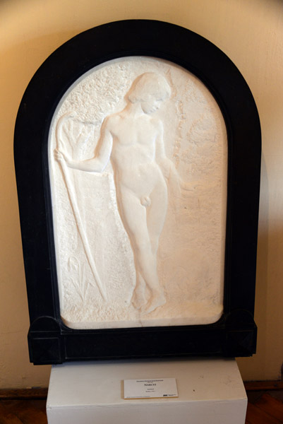 Marble relief sculpture of Narcissus (Narcyz), Henryk Glicenstein, 1901