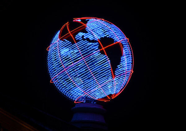 Neon globe, Warsaw