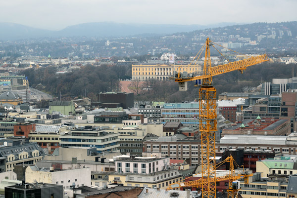 Construction crane and the Oslo Royal Palace