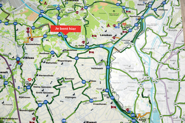 Map of cycle routes and waypoints of eastern Flemish Limburg 