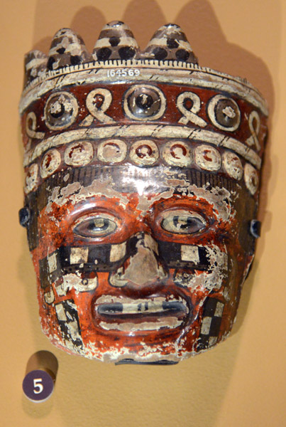 Polychrome ceramic mask, possibly Tezcatlipoca, Aztec (AD1350-1521), Mexico