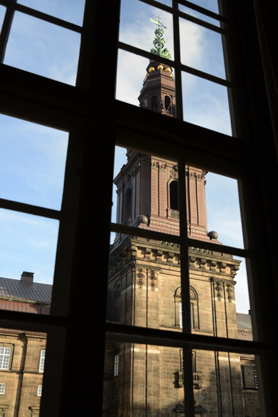 Tower of Christiansborg Palace through one of the windows