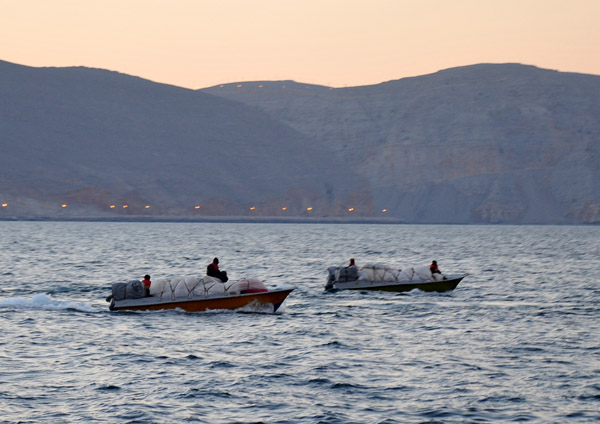 Iranian smugglers departing Khasab for the night run across the Strait of Hormuz to Iran