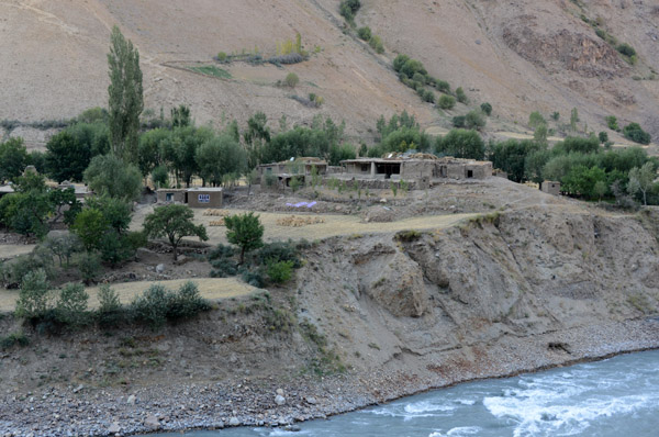Afghan village on the west bank of the Panj River, Badakhshan Province