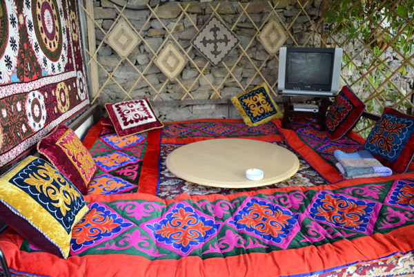 Relaxing space at the Lal Inn, Khorog