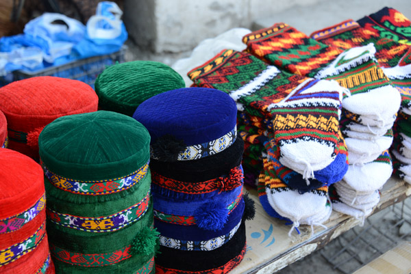 Pamiri caps and colorful socks, Khorog Market