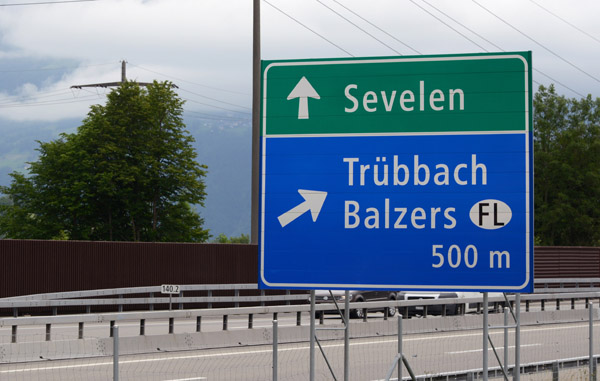 Turnoff from Switzerland to Balzers in the southwest corner of Liechtenstein