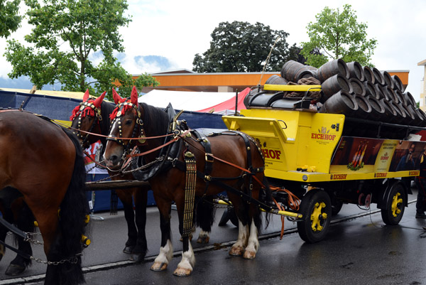 Eichhof Bruerei horse-drawn beer wagon, Weggis