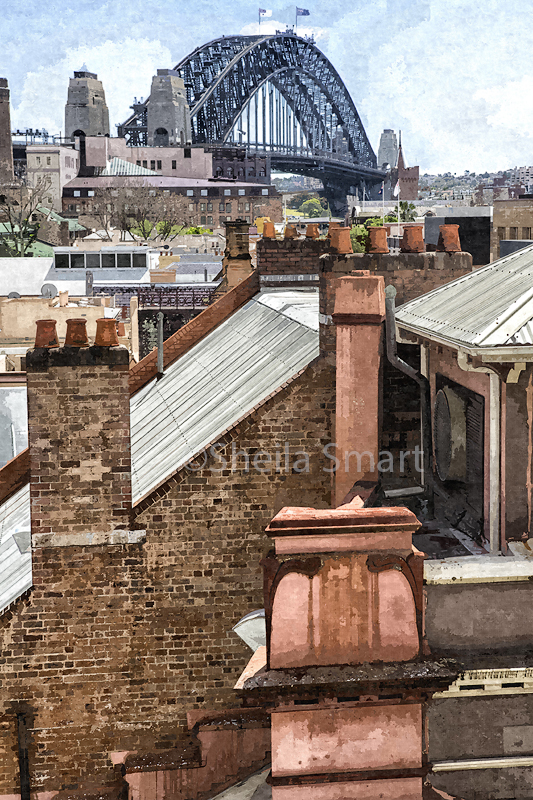 The Rocks, Sydney with Harbour Bridge - portrait 