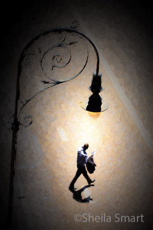 Man and lamp in Rocks 