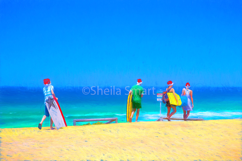 Kids in santa hats at Christmas time in Australia