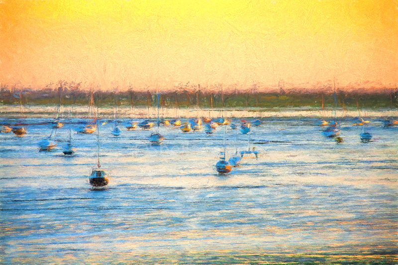 Yachts moored in Thames Estuary, Essex