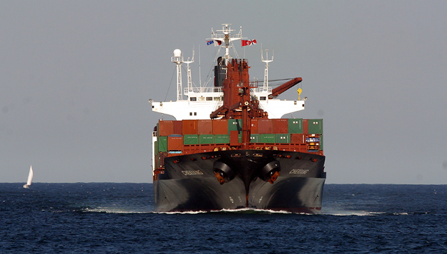 Container ship entering Sydney Harbour