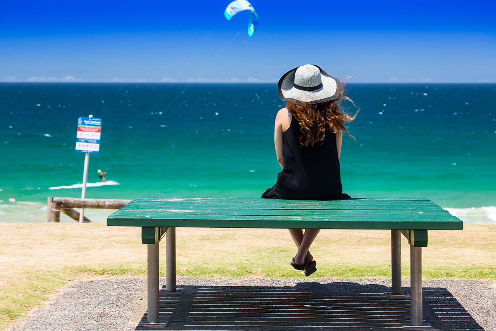 Red head in hat at Palm Beach