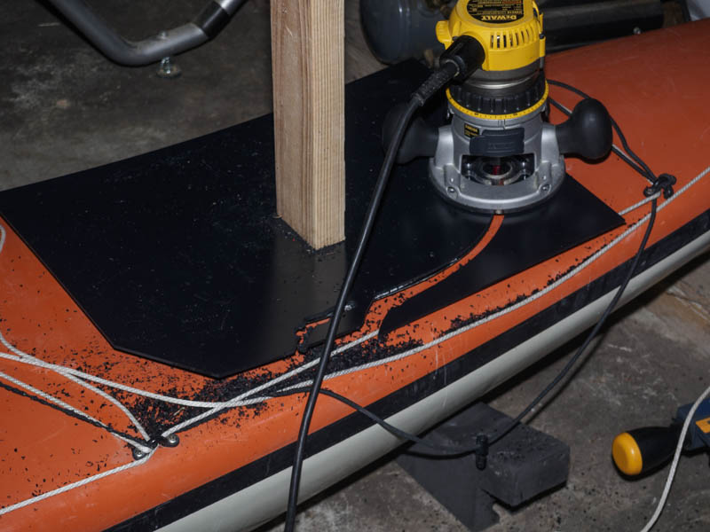 Using the hatch coaming as a guide.