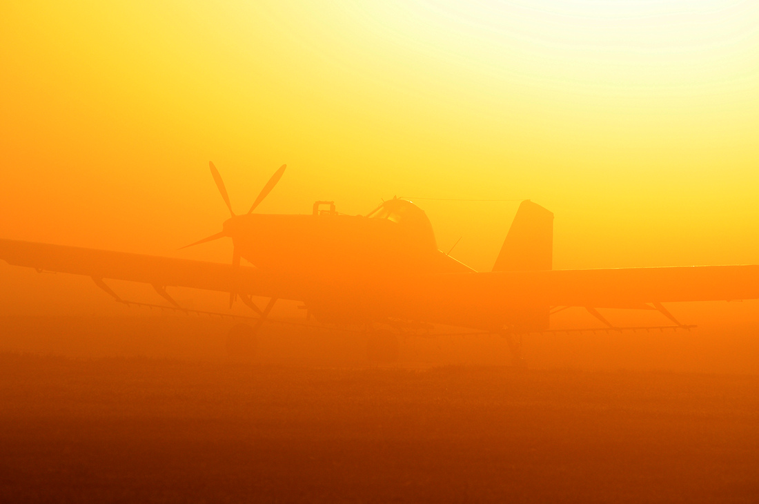 Air Tractor in Sunrise Fog
