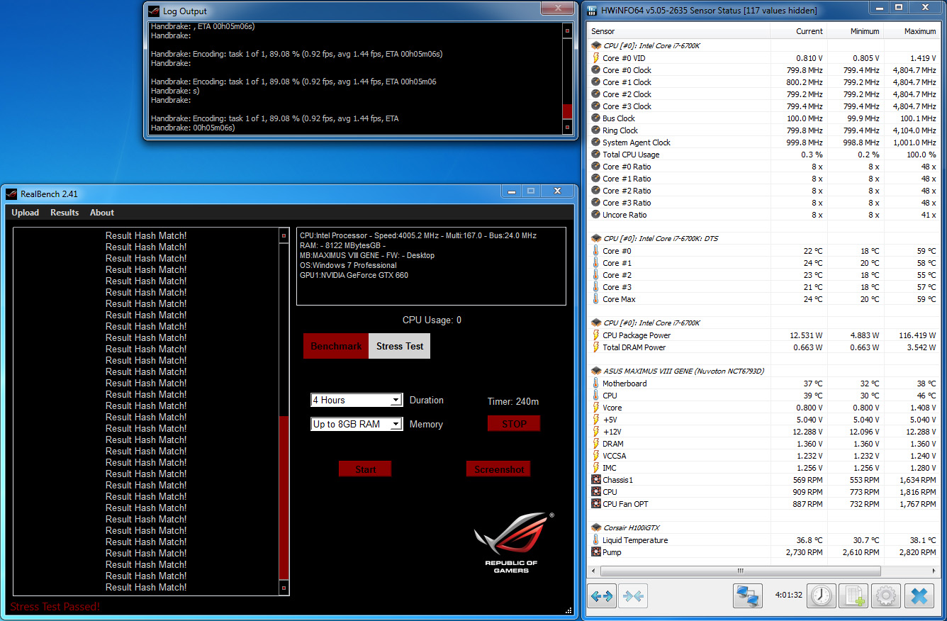 Realbench  2.41 (4.8GHz OC) four hour run