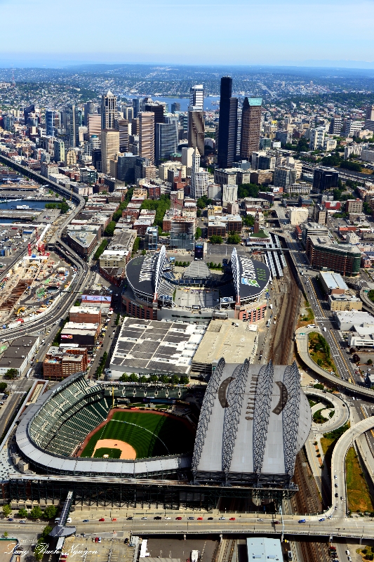 Safeco Field, Centurylink Field, Pioneer Square, Alaskan Way Viaduct, Downtown Seattle, Lake Union, Washington 