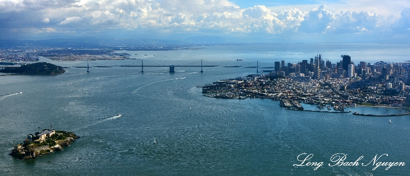 Alcatraz Island, San Francisco, Bay Bridge, Yerba Buena Island, San Francisco Bay, California 