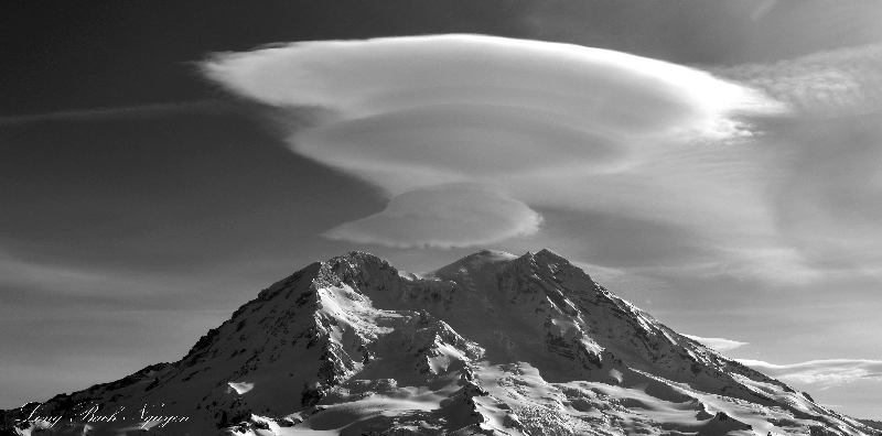 Mount Rainier with Standing Lenticular Clouds, National Park, Washington State  