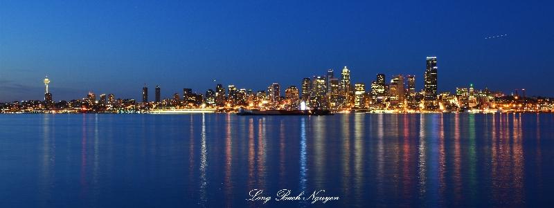 Seattle Skyline and Rainbow of Colors, Elliot Bay, Seattle 