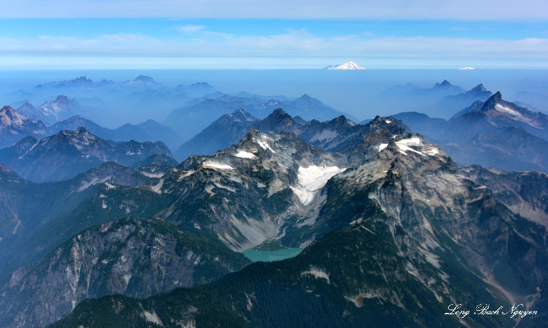 Columbia Peak, Columbia Glacier, Blanca Lake, Sloan Peak, Three Fingers, Mount Baker, Washington 