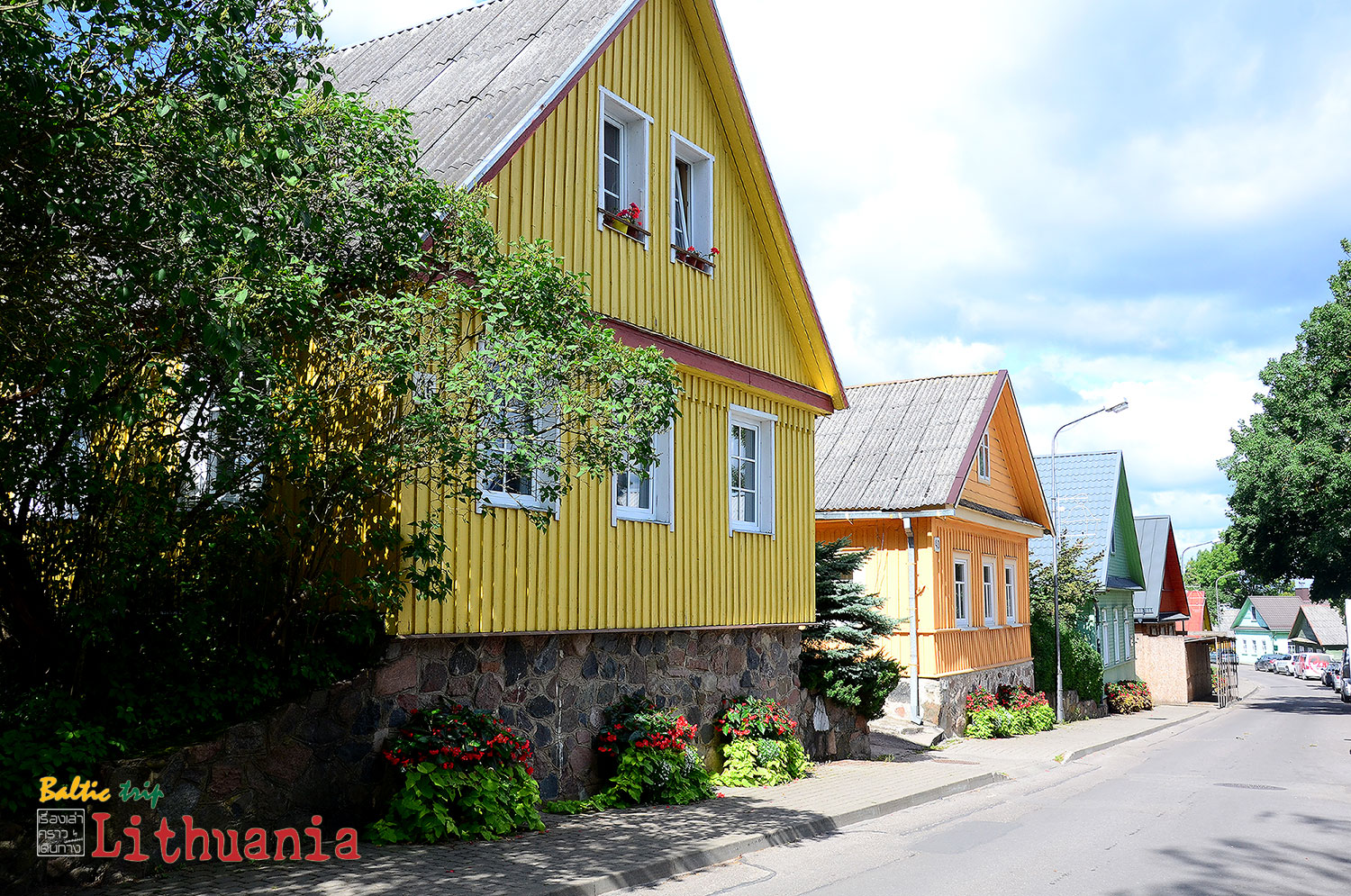 Colorful wooden house on Karaimų street