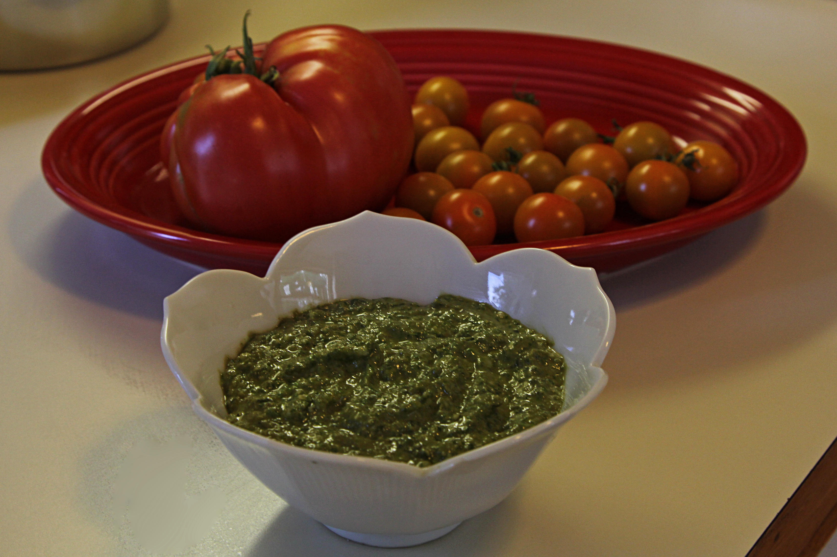 pesto and tomatoes