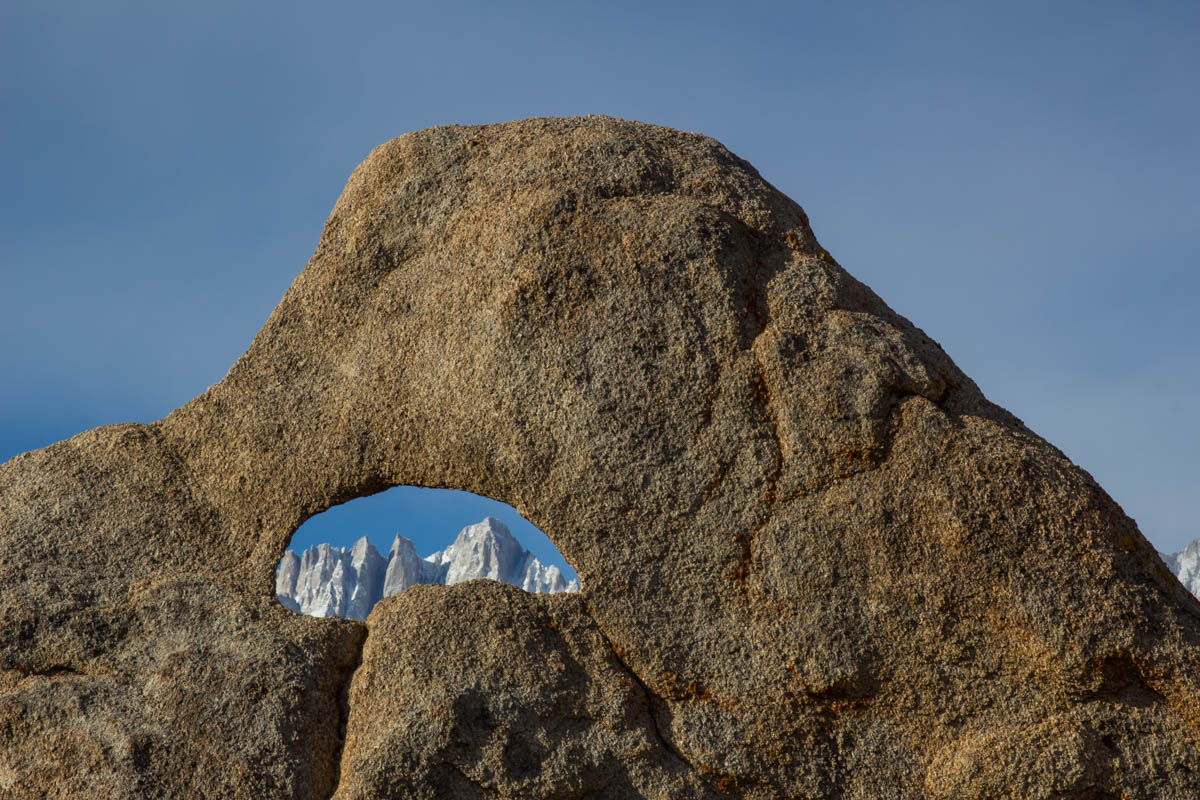Mt. Whitney through the smallest arch in the Alabama Hills