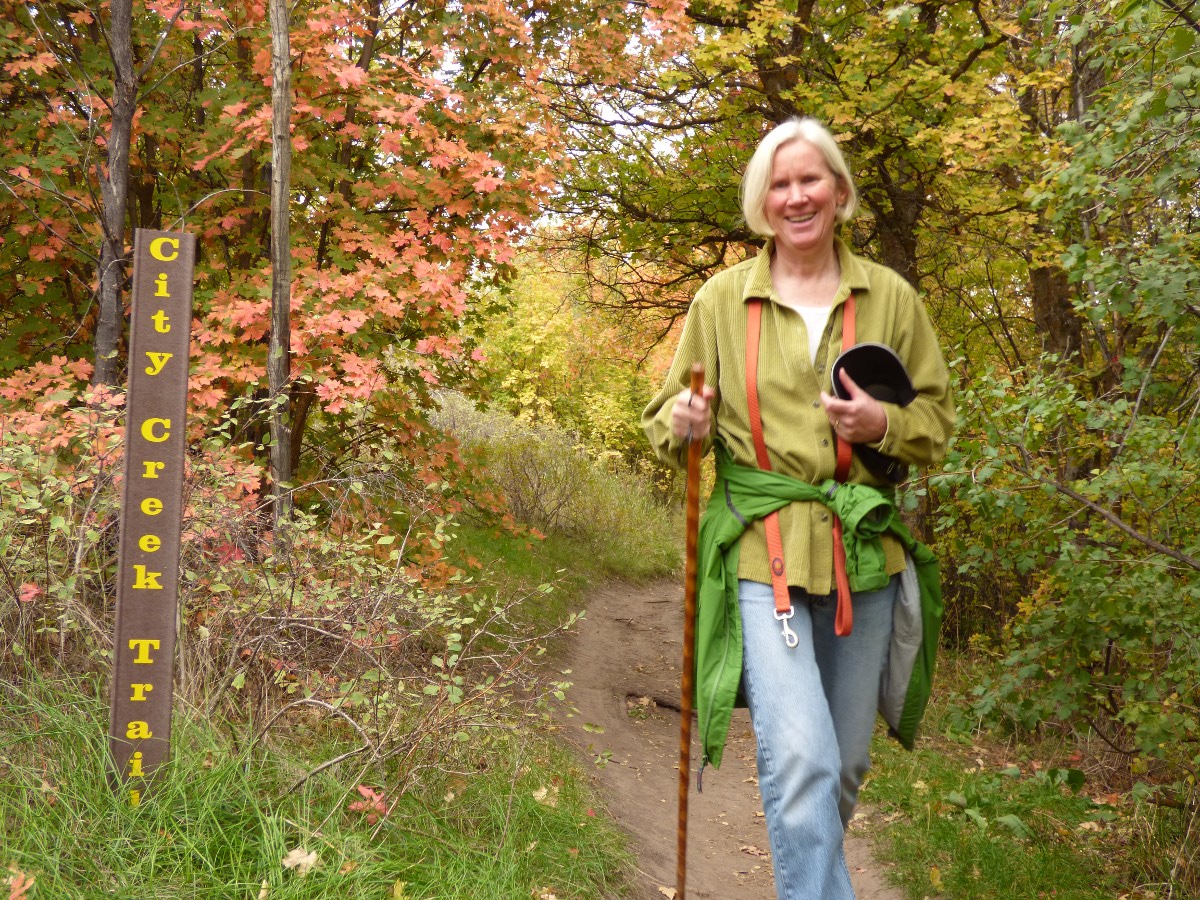 Susanne Forrest hiking City Creek Trail P1000530 Modified in GIMP Image Editor.JPG