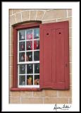 Old Salem Window with Red Shutters