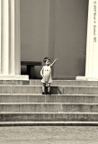 Our Little Orator, On the Steps of the Chapel On North Campus In Black and White.