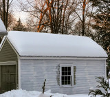 Garage at winter dusk