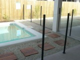 Glass pool fence.