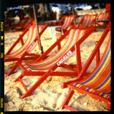 red deck chairs